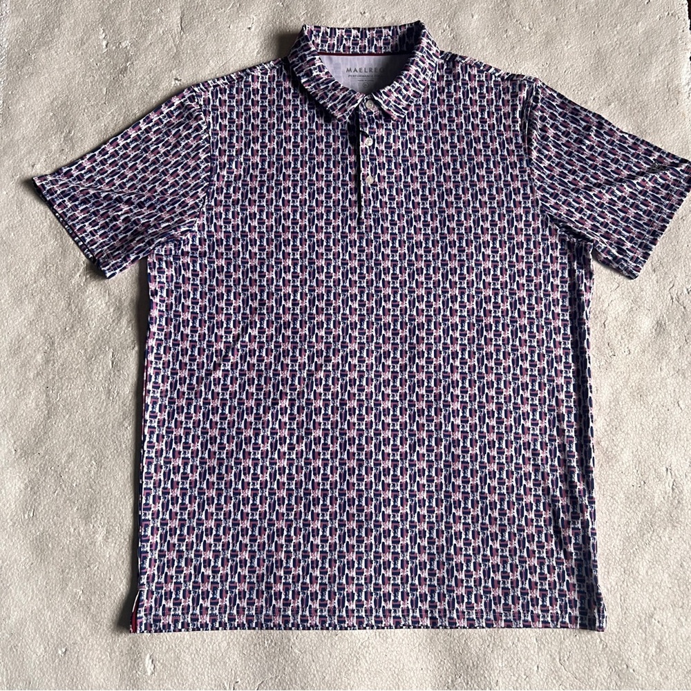 Maelreg Performance Polo Golf Shirt Men’s XL Pink Navy Abstract